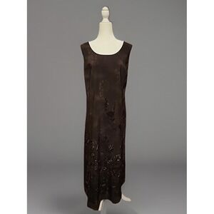 VTG Cimmaron Maxi Dress Boho Chic Work Career Floral Sleeveless Brown Plus Sz 24